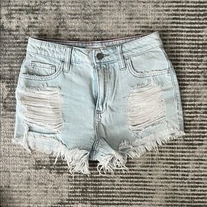 Cello Light Wash Distressed Denim Shorts